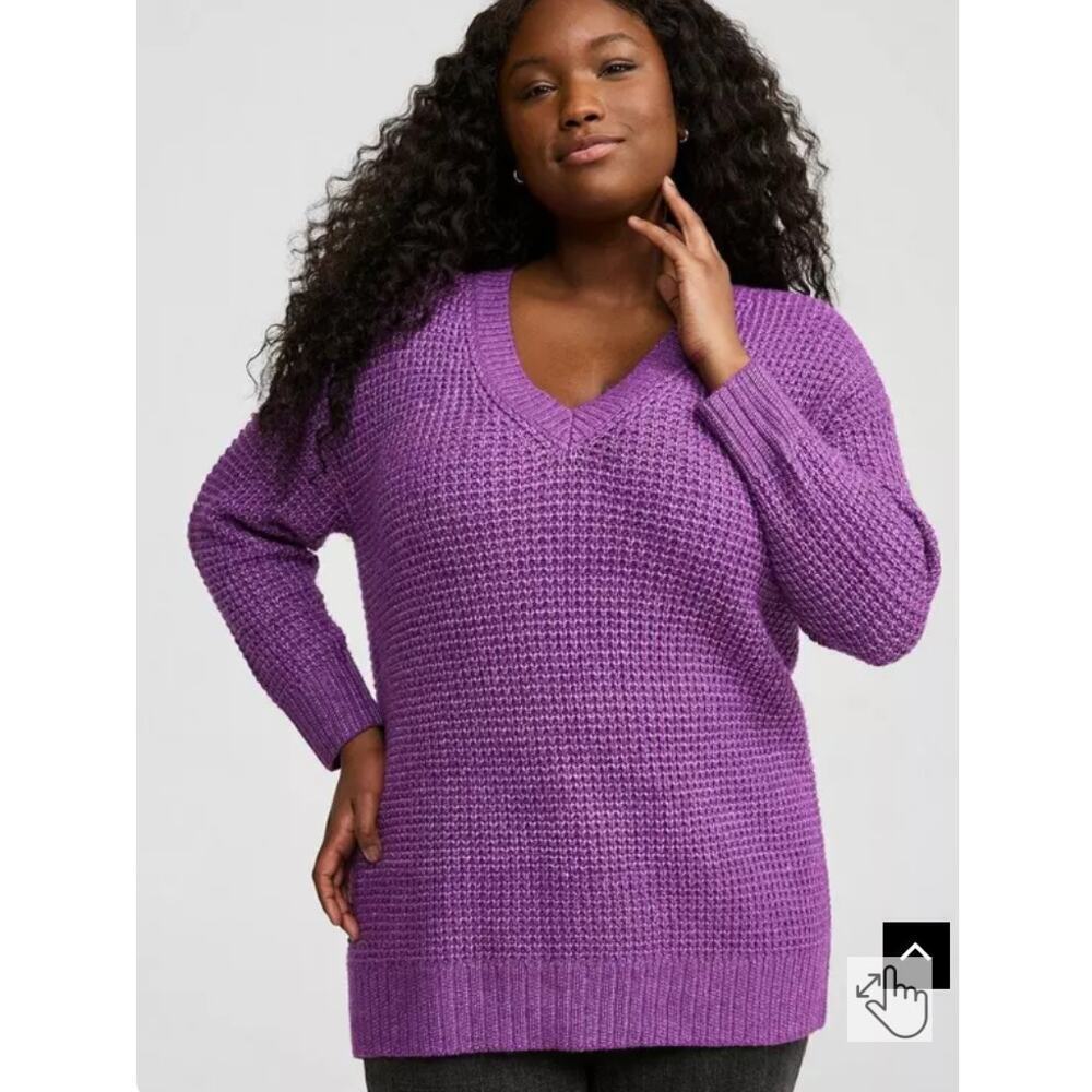 Torrid Waffle Drop Shoulder V Neck Pullover Sweater Purple Size 2 / 2x